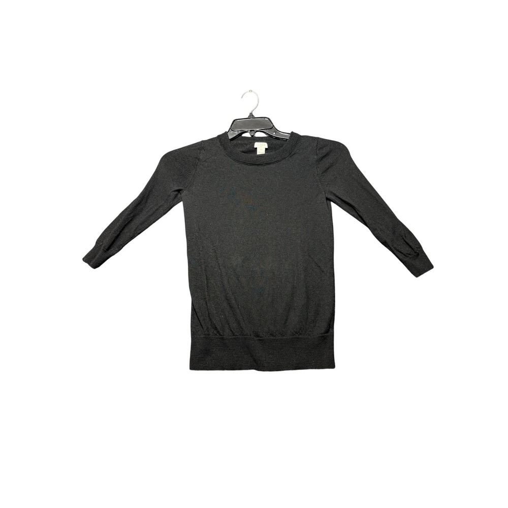 J.Crew Sweater Women XS Black Excellent Lightweight Crewneck 3/4 Sleeve